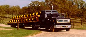 44 pipeline rollers on 45' flatbed trailer
