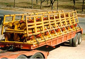 54 pipeline rollers on 43' flatbed trailer